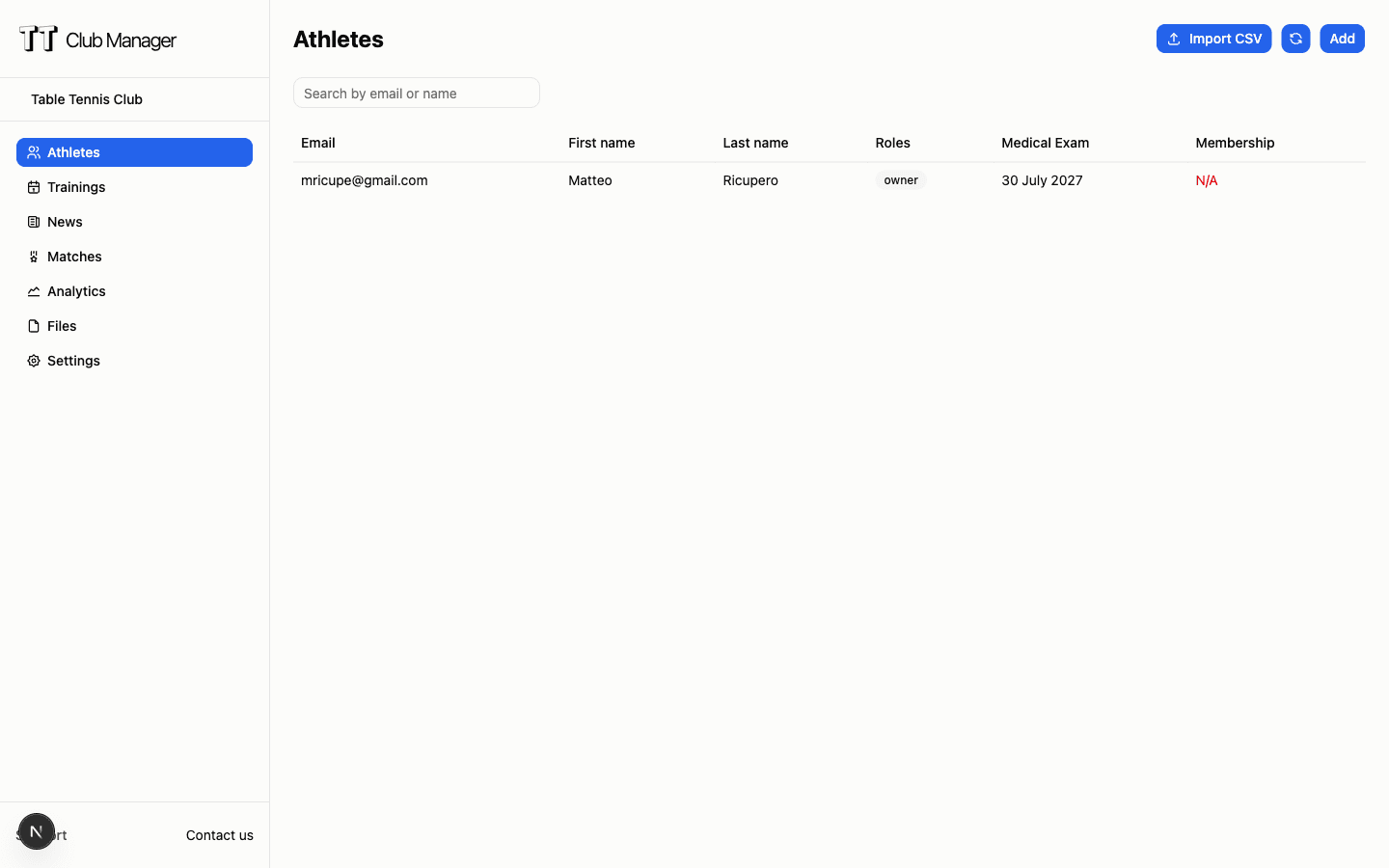 Member management dashboard with player profiles